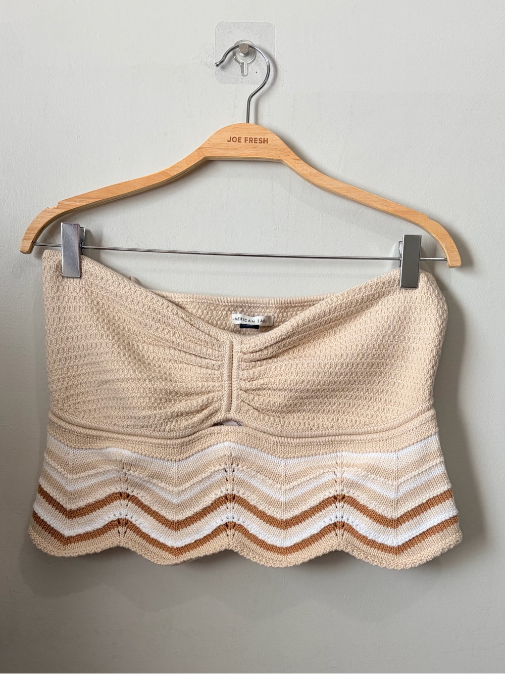 NWT American Eagle Crochet Chevron Tube Top Beige Cream Tan Scalloped Size L